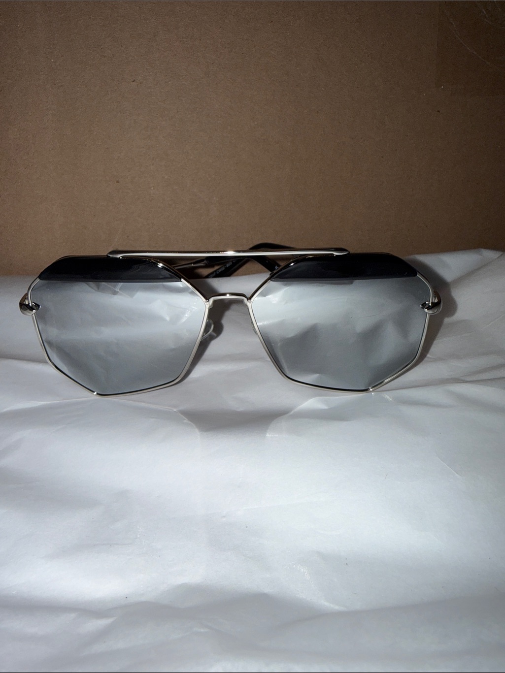 Silver Mirrored Geometric Aviator Sunglasses